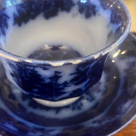 Antique‎ Temple Blue Flow Ironstone Cup And Saucer handleless Aged 1800s - Picture 4 of 9